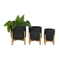 thumbnail image 1 of DecMode 12", 11", 9"H Black Ceramic Planter with Removable Wood Stand (3 Count), 1 of 9