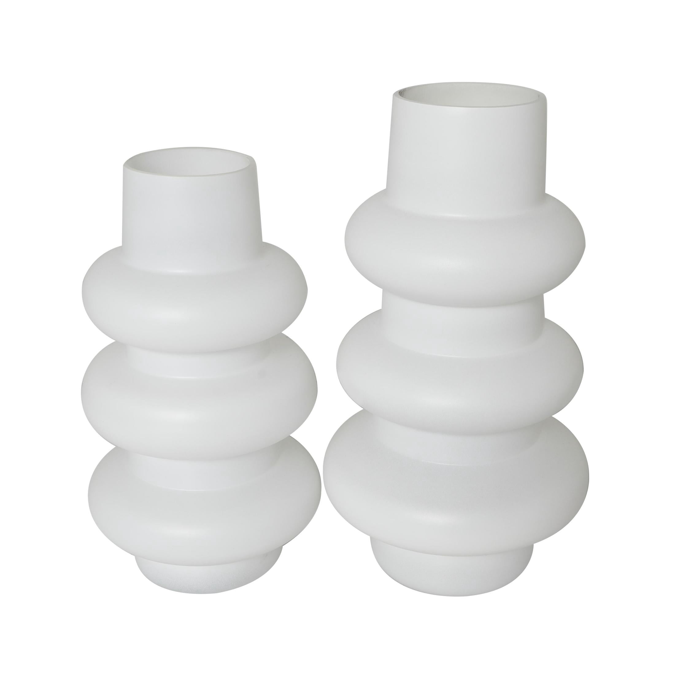 DecMode 12", 11"H Dimensional Bubble White Glass Vase, Set of 2