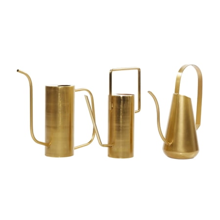 DecMode 12", 12", 11"H Gold Metal Watering Can Planter (3 Count)