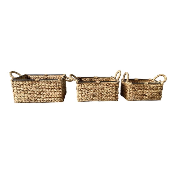 DecMode 12", 14", 16"W Light Brown Seagrass Handmade Storage Basket with Handles, 3-Pieces