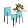 thumbnail image 1 of DecMode Teal Metal Indoor Outdoor Planter with Removable Stand, Set of 3 12", 14", 18"H, 1 of 13