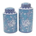 thumbnail image 1 of DecMode 12", 14"H Blue Ceramic Decorative Jars with White Floral Patterns, 2-Pieces, 1 of 10