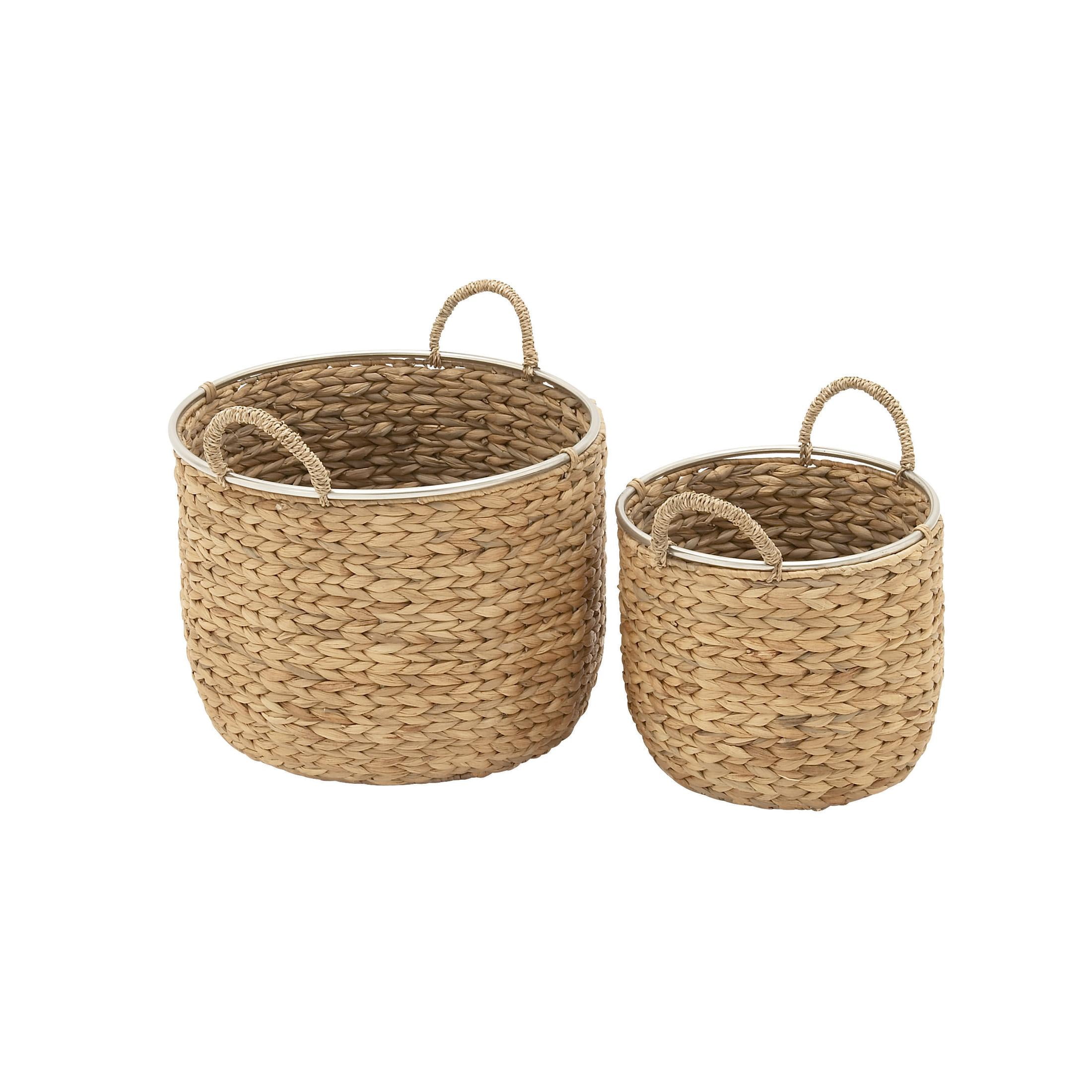 DecMode 12", 16"W Light Brown Seagrass Handmade Storage Basket with Handles, 2-Pieces