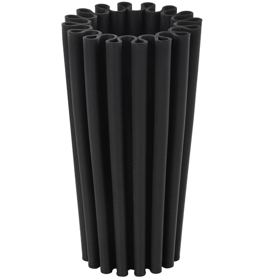 DecMode 12" Abstract Dimensional Ribbed Black Ceramic Vase with Cylindrical Ridges