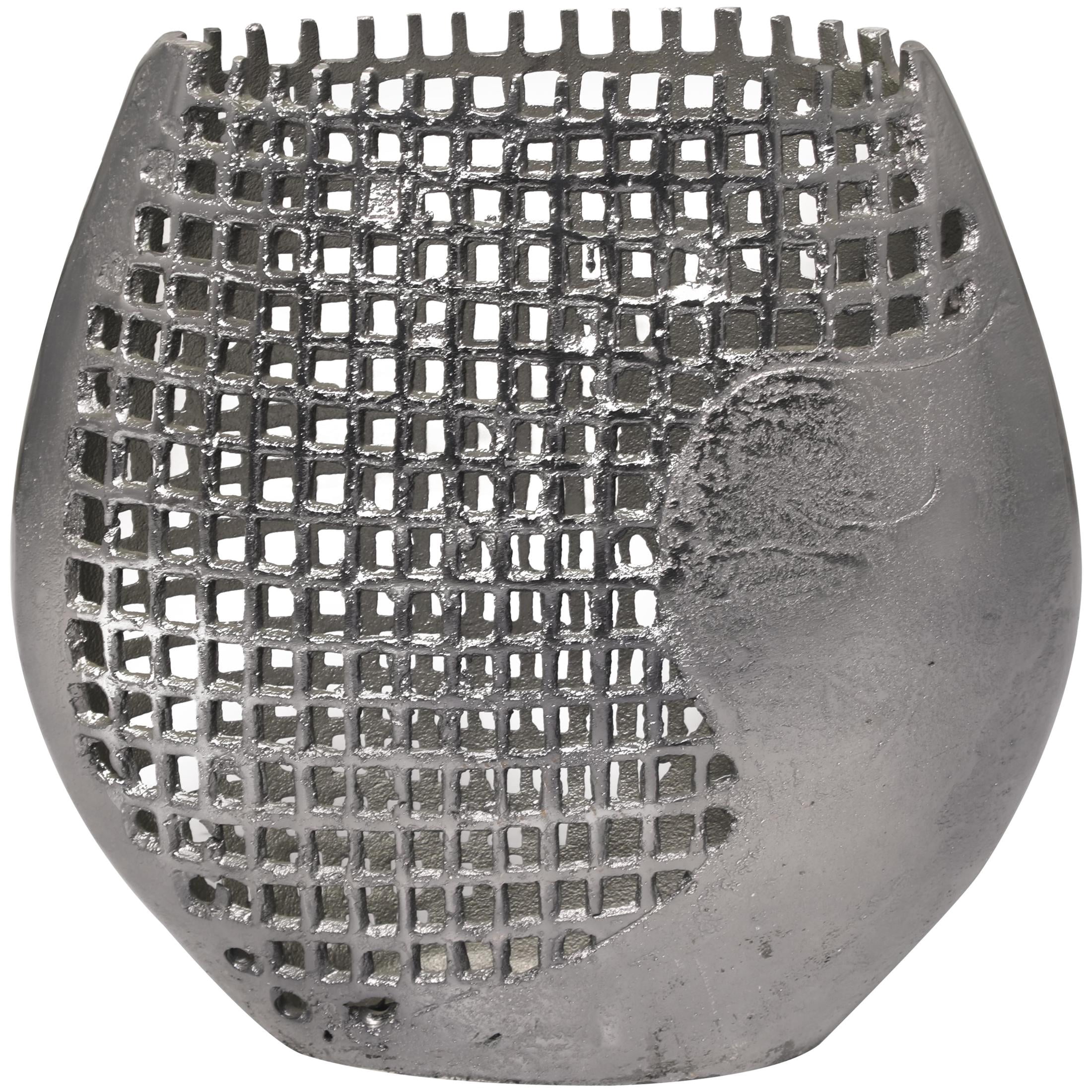 DecMode 12" Abstract Grid Inspired Dark Gray Aluminum Metal Vase with Open Frame Design