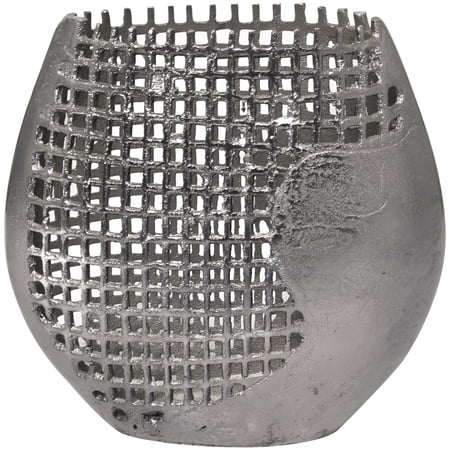 DecMode 12" Abstract Grid Inspired Dark Gray Aluminum Metal Vase with Open Frame Design