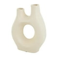 thumbnail image 1 of DecMode 12" Abstract Rounded Beige Paper Mache Vase with Double Openings, 1 of 12