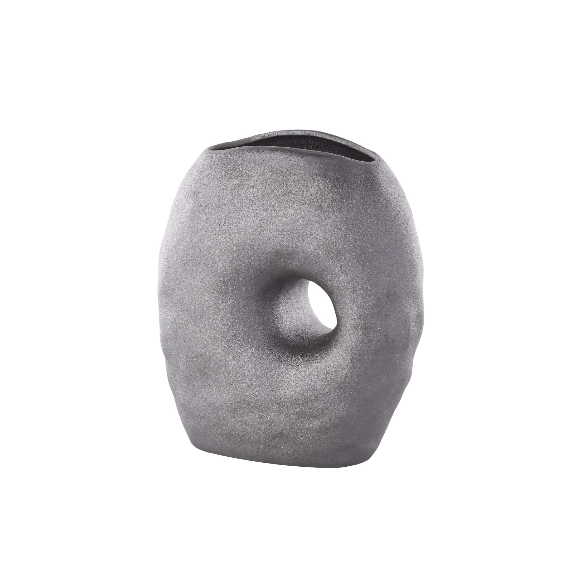 DecMode 12" Abstract Wavy Donut Gray Ceramic Vase with Cutout Center