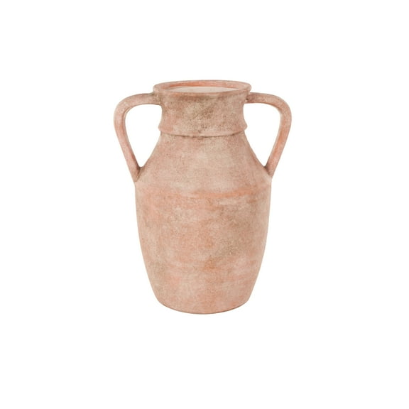 DecMode 12" Antique Style Pink Ceramic Vase with Handles
