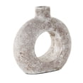 thumbnail image 1 of DecMode 12" Antique Style Textured Circle Donut Cream Ceramic Vase, 1 of 9