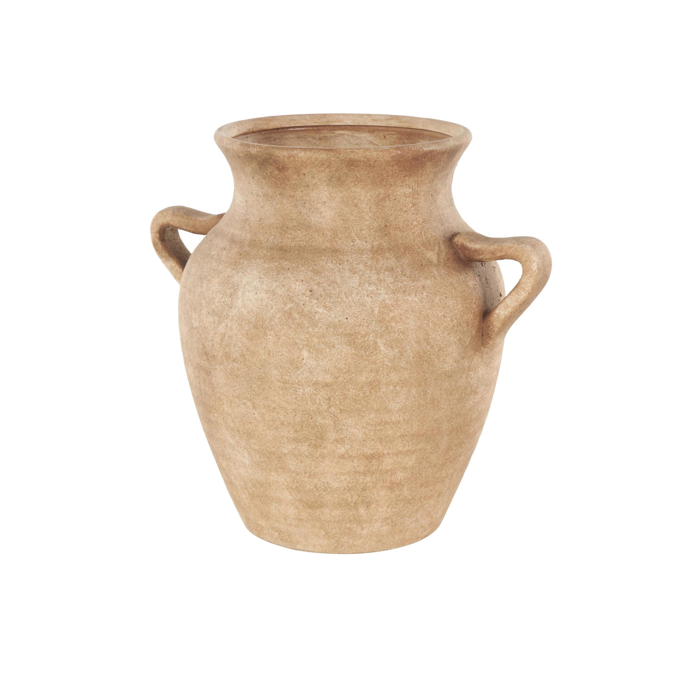 DecMode 12" Antique Style Textured Copper Ceramic Vase with Handles