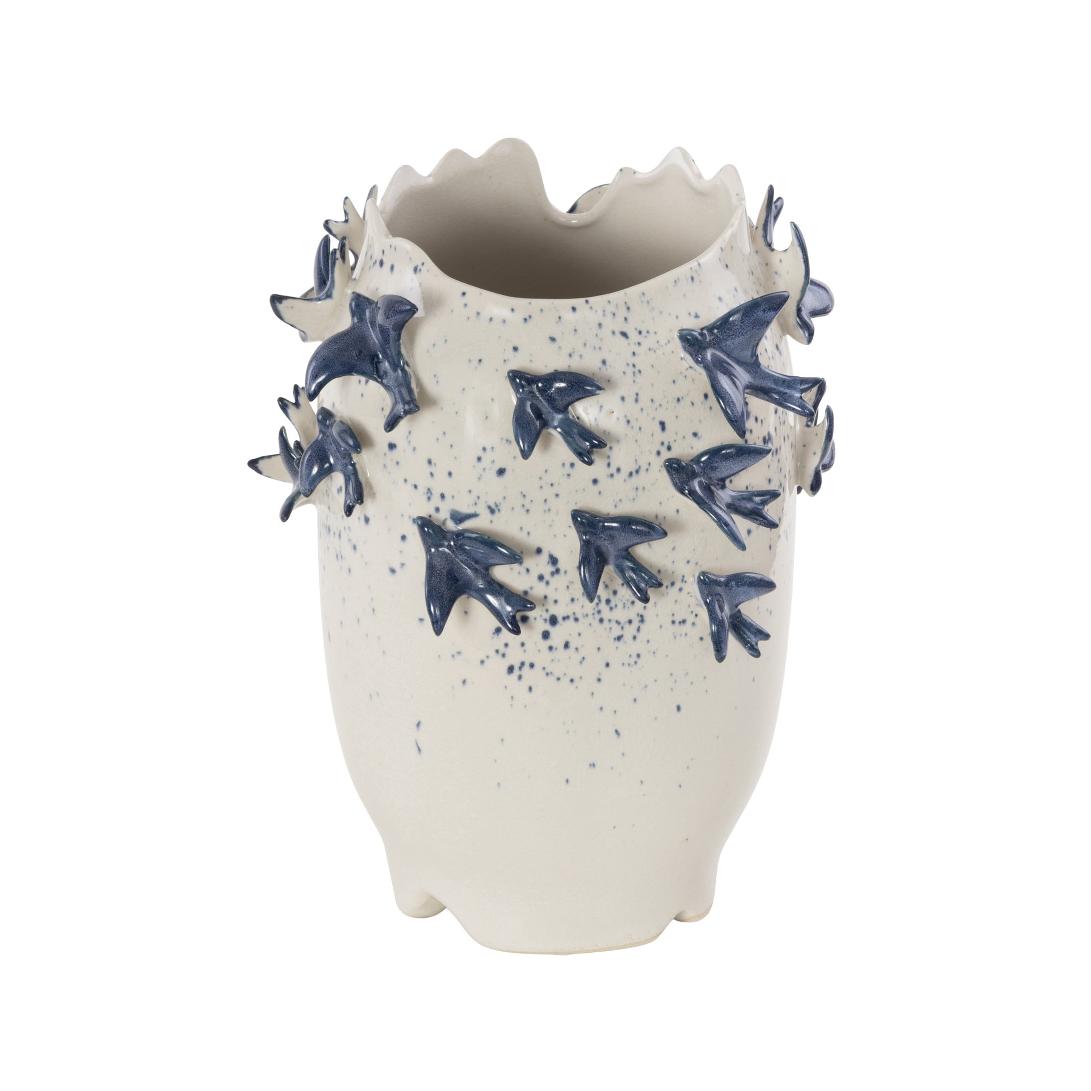 DecMode 12" Bird 3D White Ceramic Vase