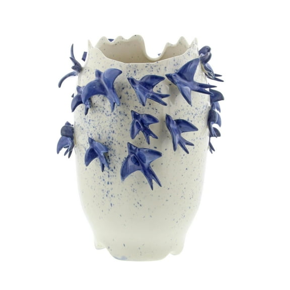 DecMode 12" Bird 3D White Ceramic Vase