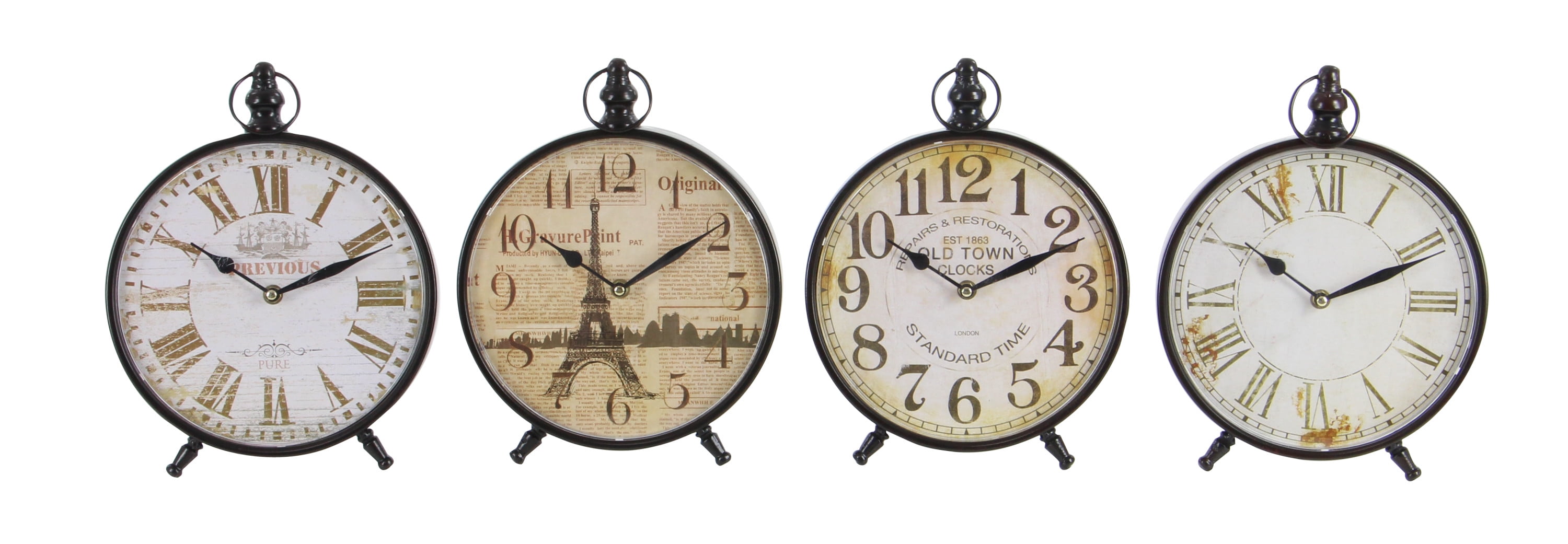 DecMode 12" Black Metal Ring Top Clock, Set of 4