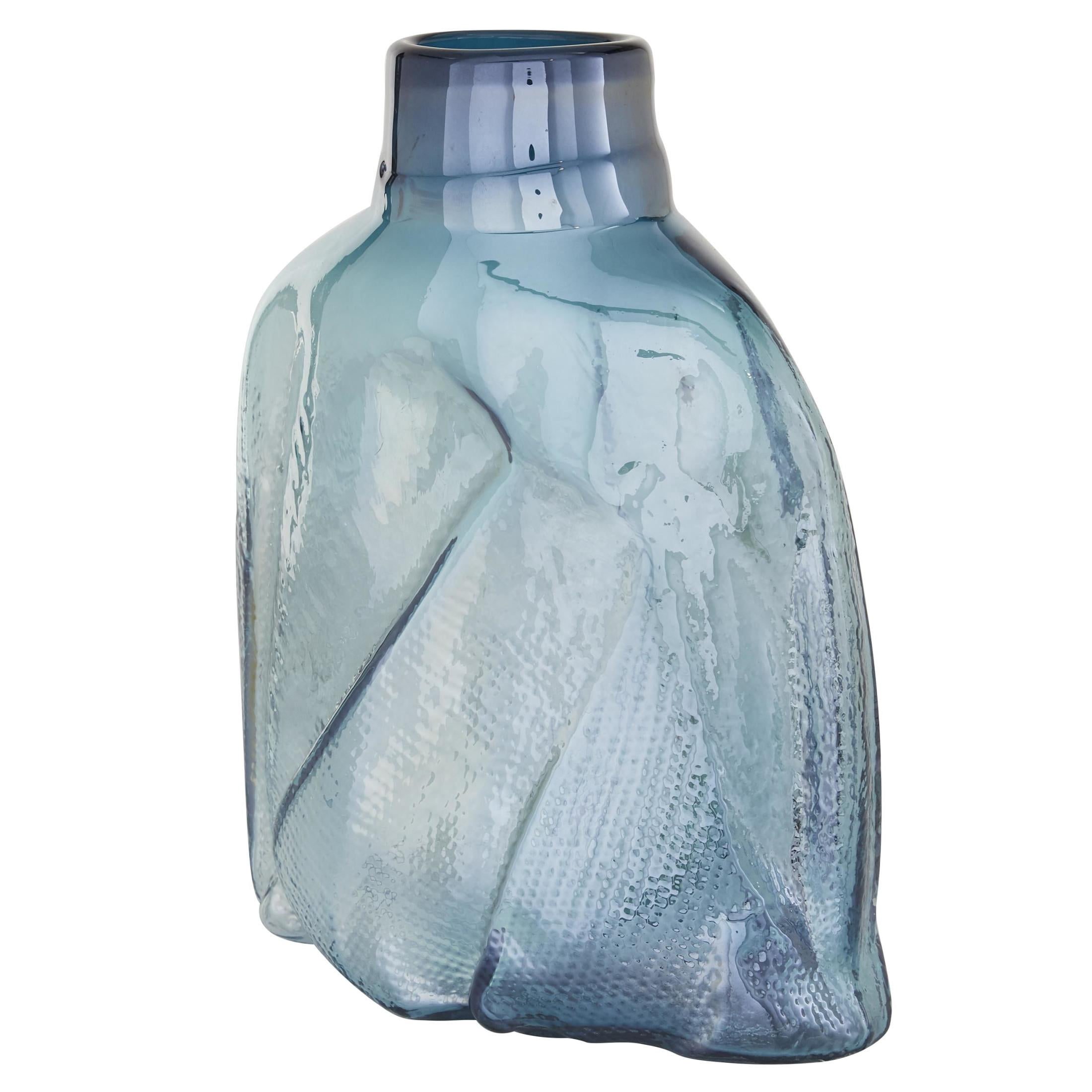 DecMode 12" Abstract Handmade Blown Blue Glass Vase
