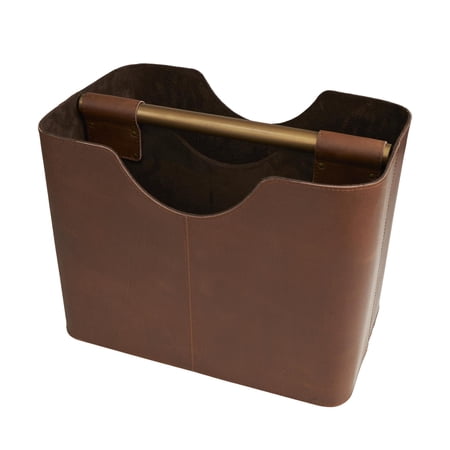 DecMode 12" Brown Leather Magazine Holder with Divided Inside