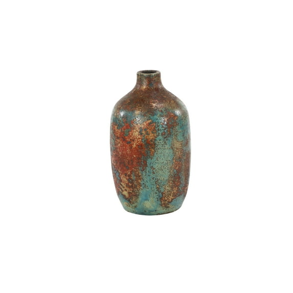 DecMode 12" Handmade Distressed Multi Colored Ceramic Vase