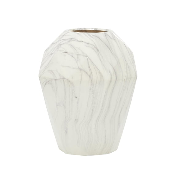 DecMode 12" Faux Marble White Ceramic Vase