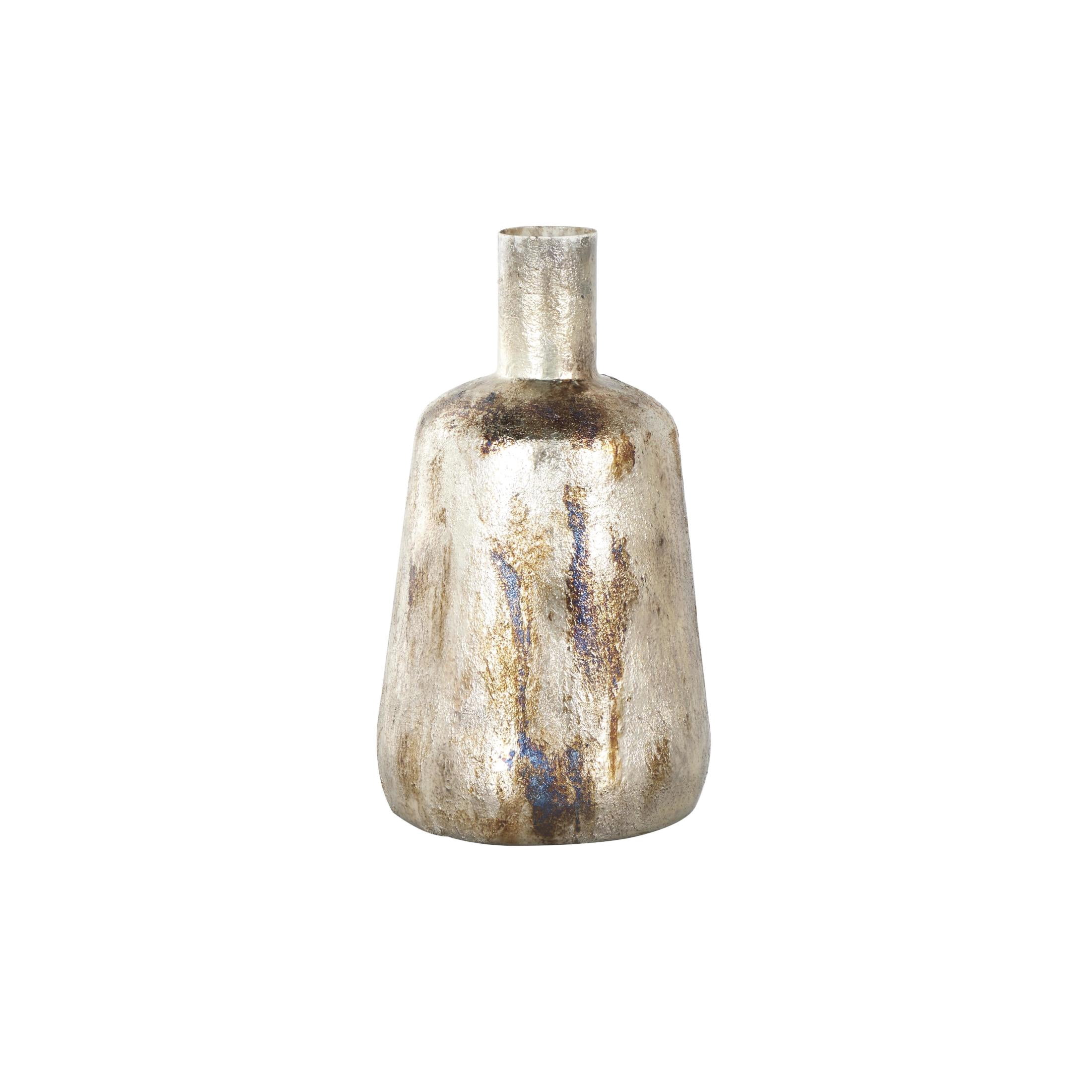 DecMode 12" Foiled Bronze Metal Vase with Bronze and Blue Accents
