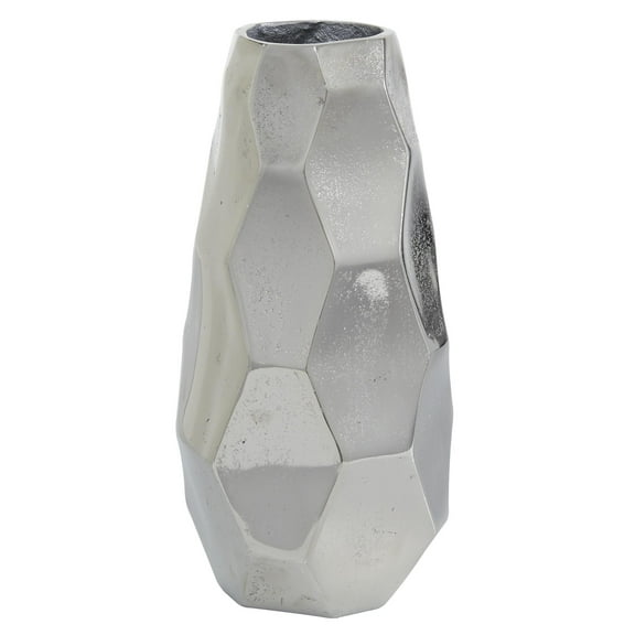 DecMode 12" Geometric Silver Aluminum Metal Vase