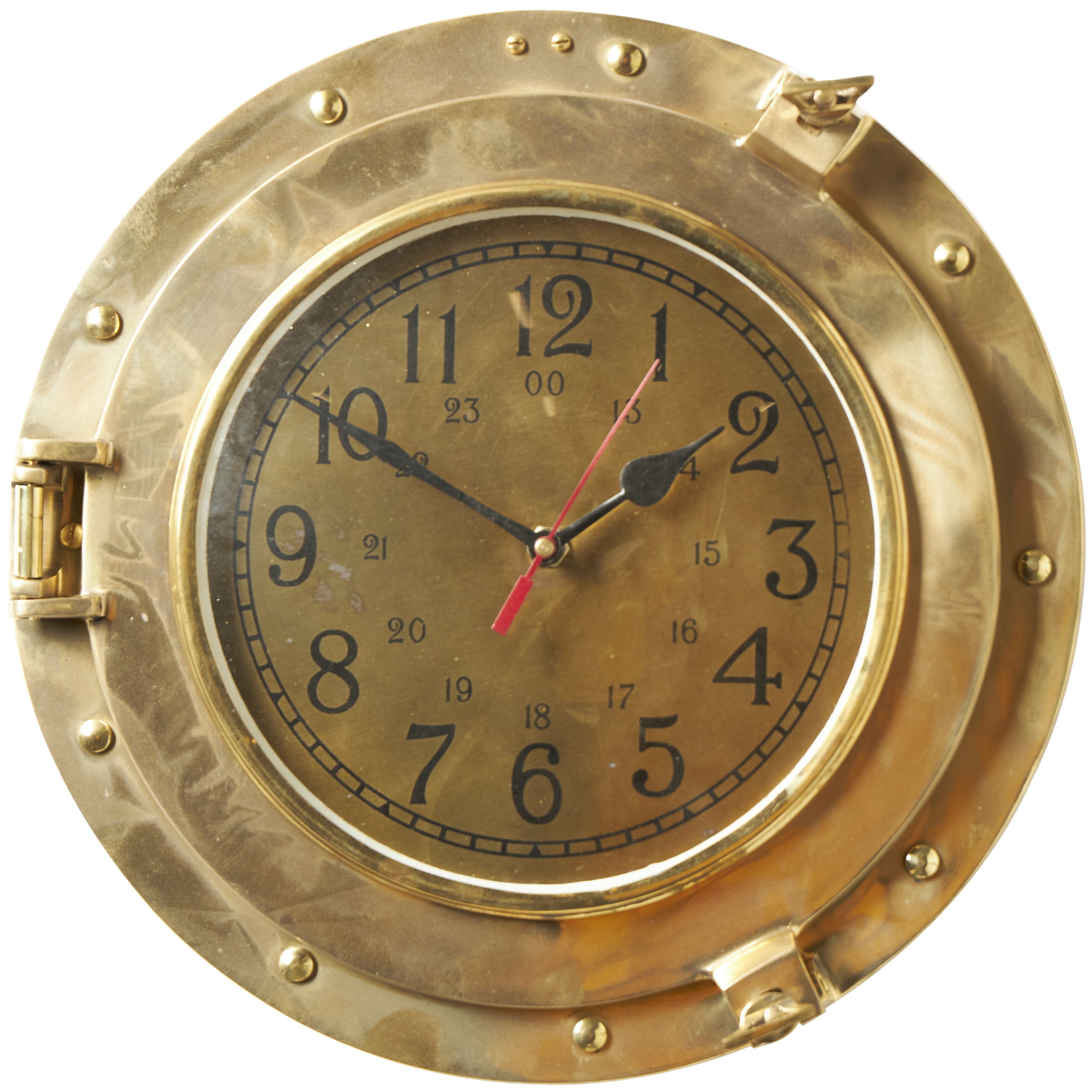 DecMode 12" Gold Metal Nautical Small Port Hole Wall Clock