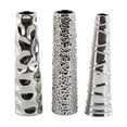 thumbnail image 1 of DecMode Silver Ceramic Geometric Slim Cone Shaped Decorative Vase with Varying Textures, 3 Set of 12"H, 3"W, 1 of 14