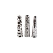 DecMode 12"H, 3"W Geometric Slim Cone Shaped Silver Ceramic Vase with Varying Textures, Set of 3