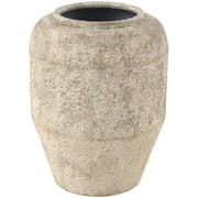 DecMode 12" Handmade Antique Style Distressed Beige Metal Vase