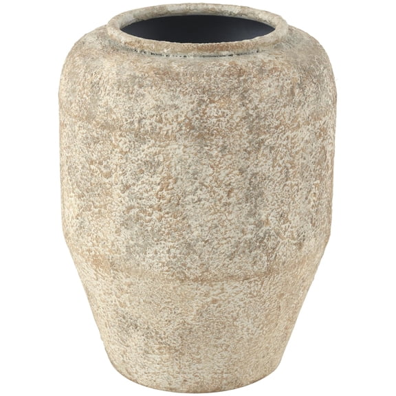 DecMode 12" Handmade Antique Style Distressed Beige Metal Vase
