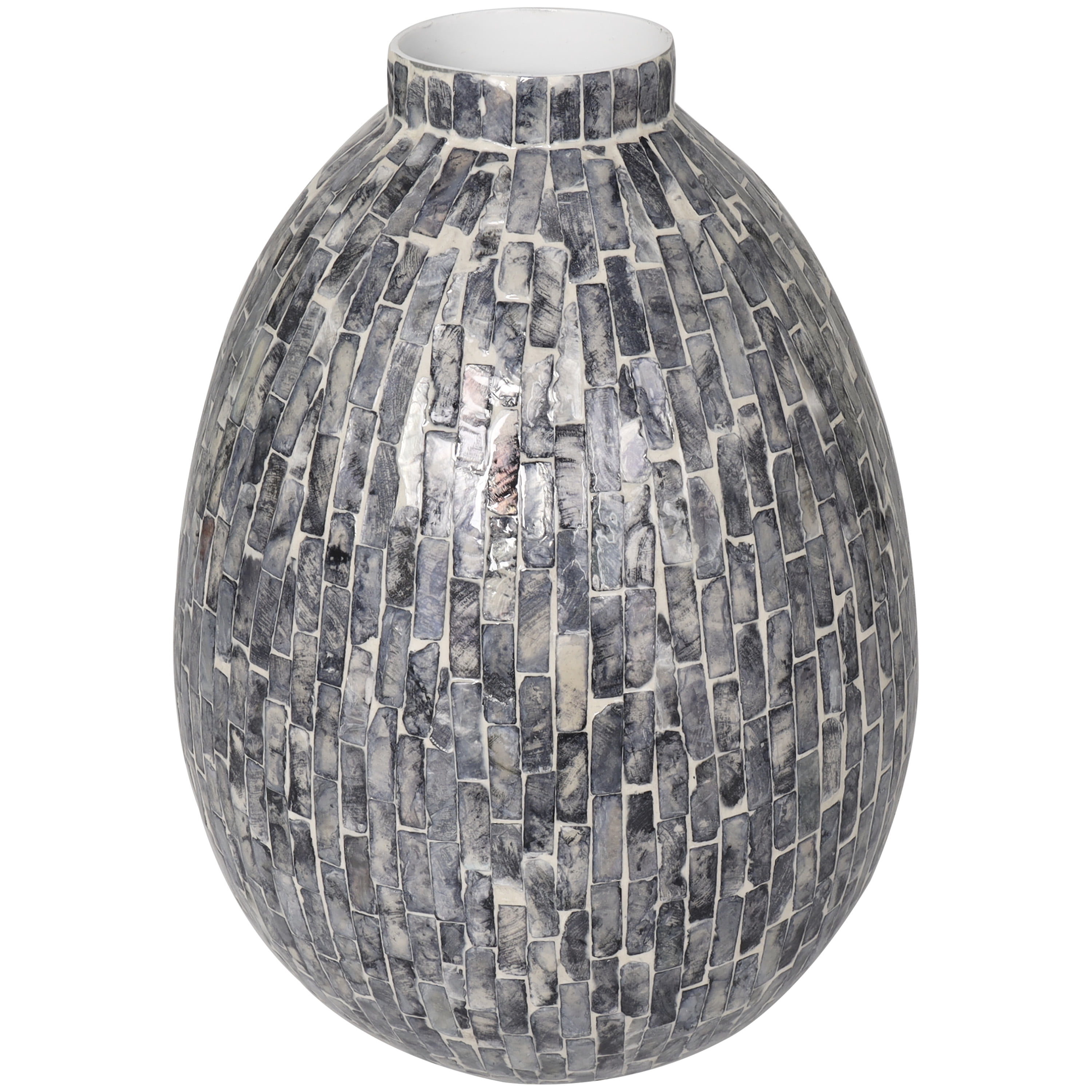 DecMode 12" Handmade Mosaic Inspired Gray Mother of Pearl Vase