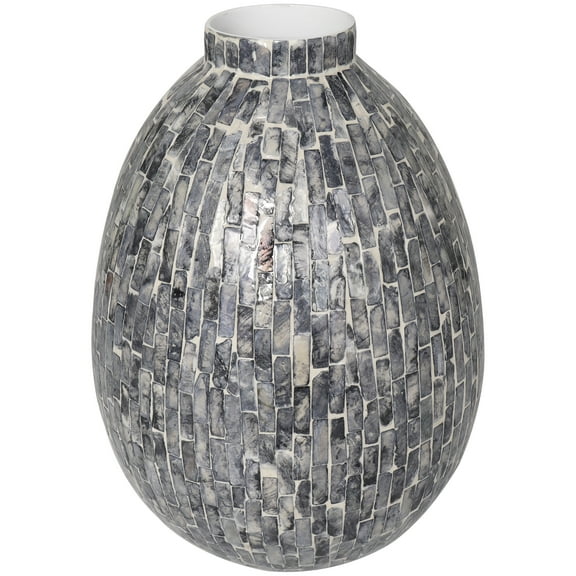 DecMode 12" Handmade Mosaic Inspired Gray Mother of Pearl Vase