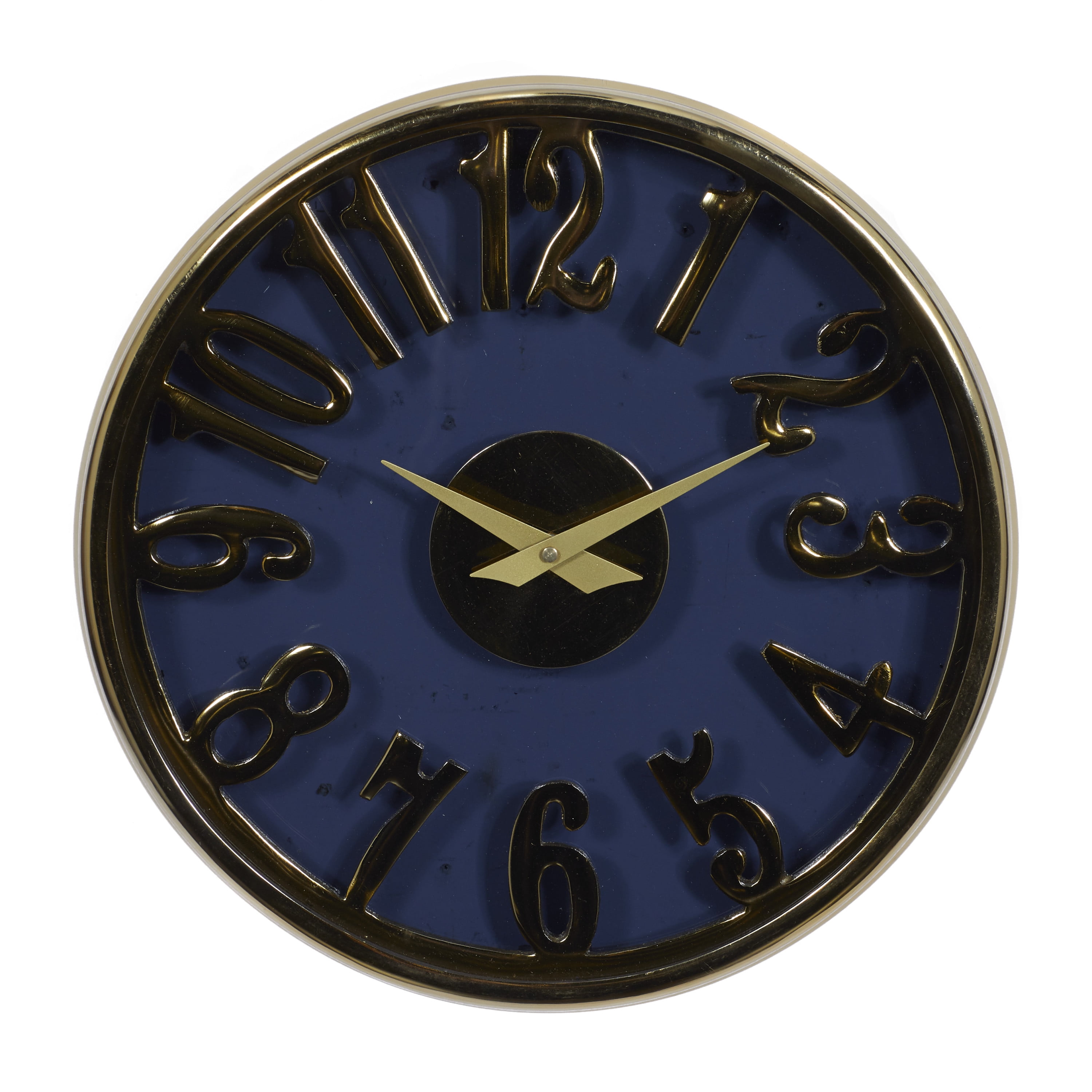 12" Blue and Gold Aluminum Round Wall Clock