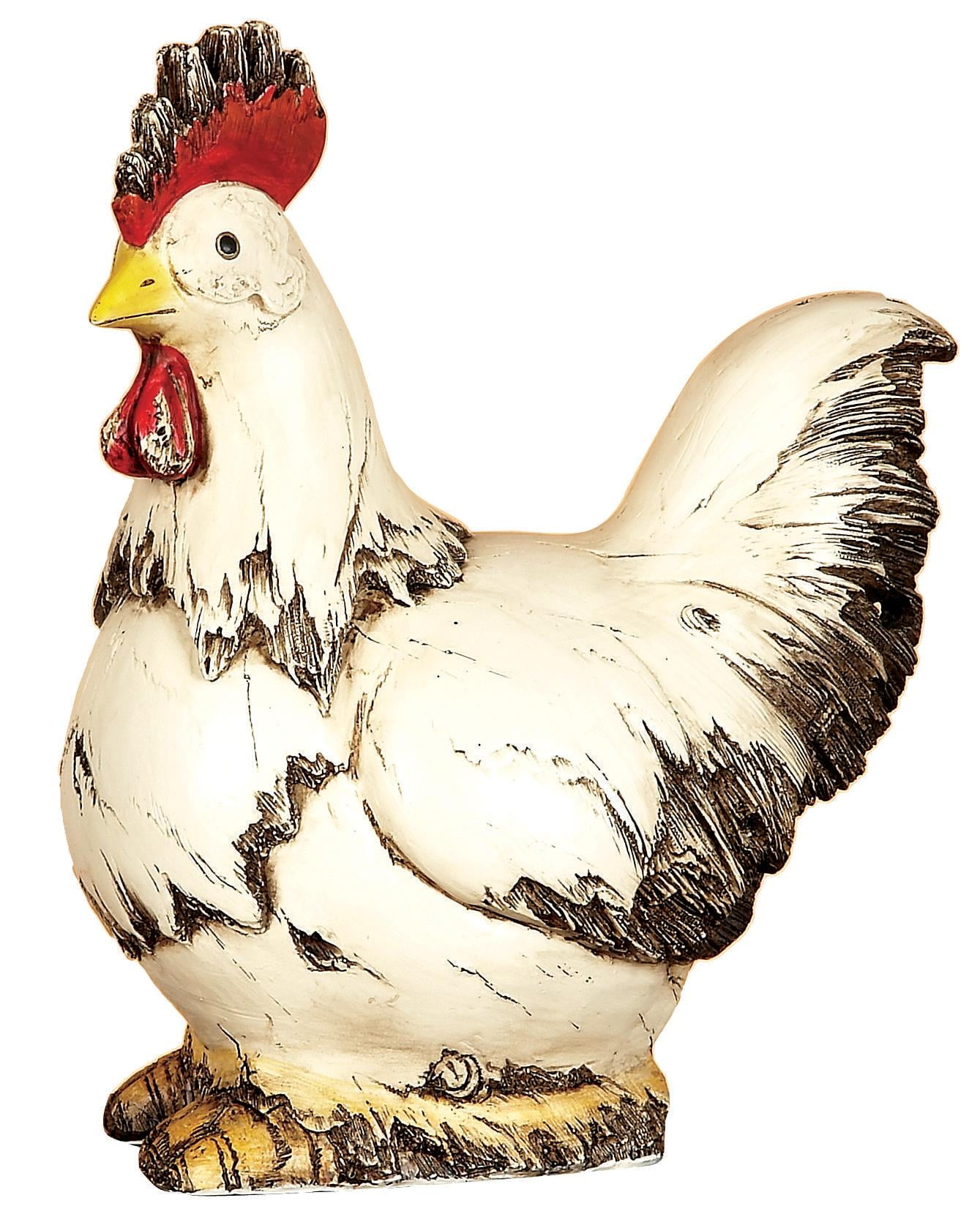 12" Distressed White Polystone Rooster Garden Sculpture