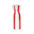 thumbnail image 1 of DecMode 12" Round Red Ceramic Vase with White Vertical Stripes, 1 of 9