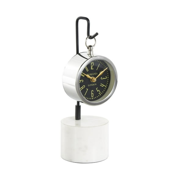 DecMode 12" Silver Stainless Steel Metal Suspended Clock with Black and White Stand