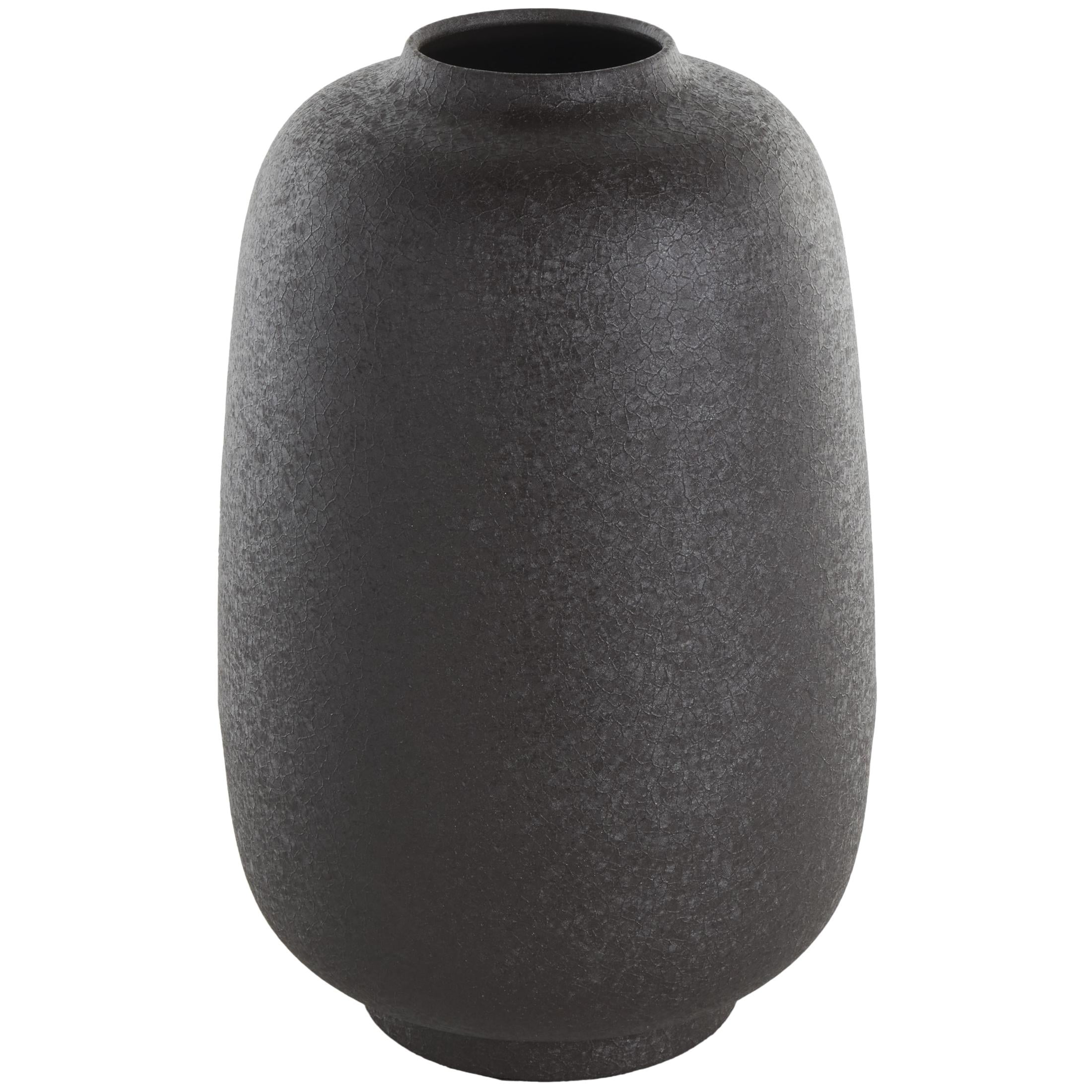 DecMode 12" Textured Rounded Black Metal Vase