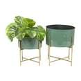 thumbnail image 1 of DecMode 12"W, 15"H Metal Modern Planter, Green, 2-Piece, 1 of 9