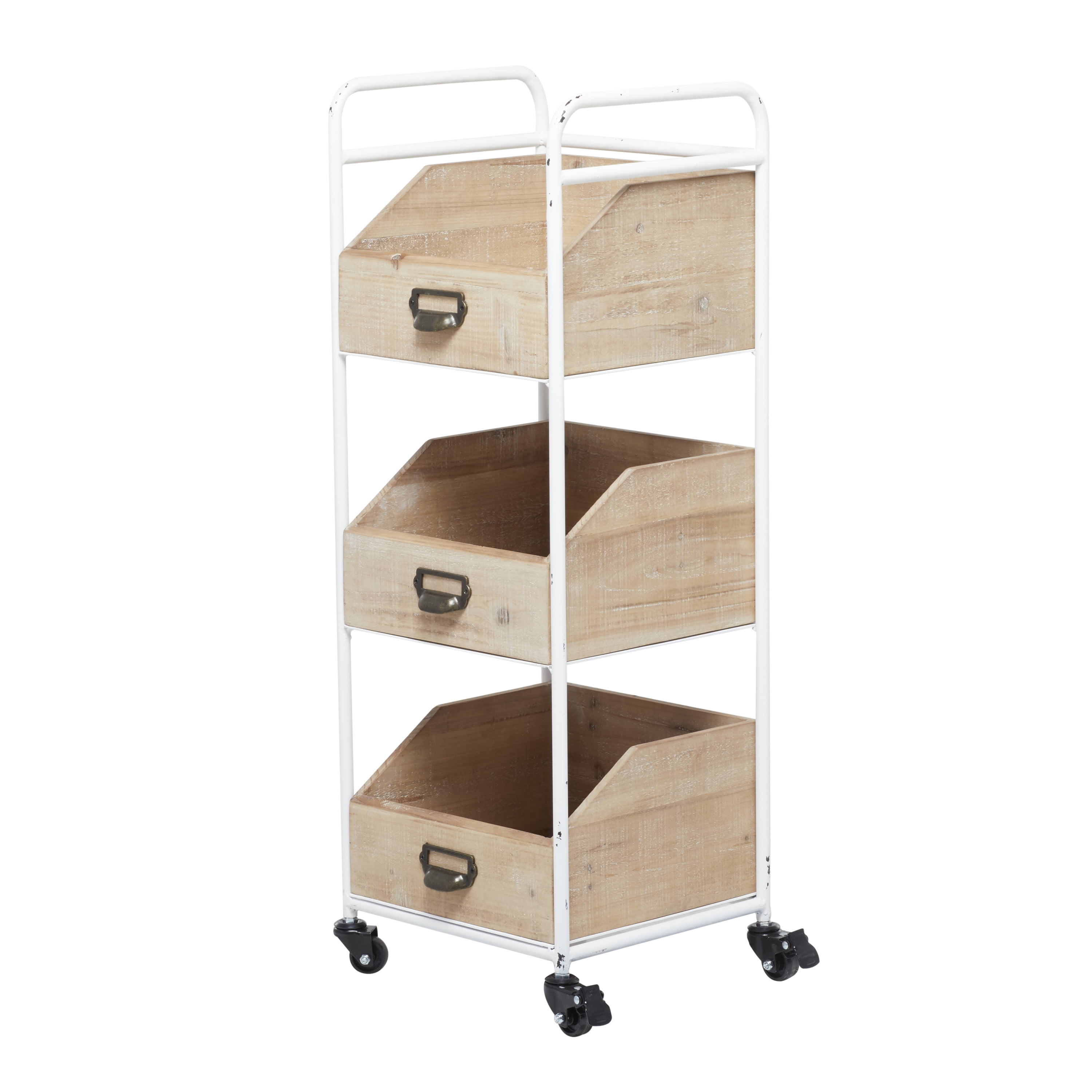 DecMode 12"W, 36"H Wood Industrial Storage Cart, Brown, 1-Piece