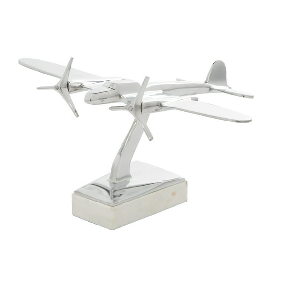 DecMode 12"W, 8"H Aluminum Modern Plane Sculpture, Silver