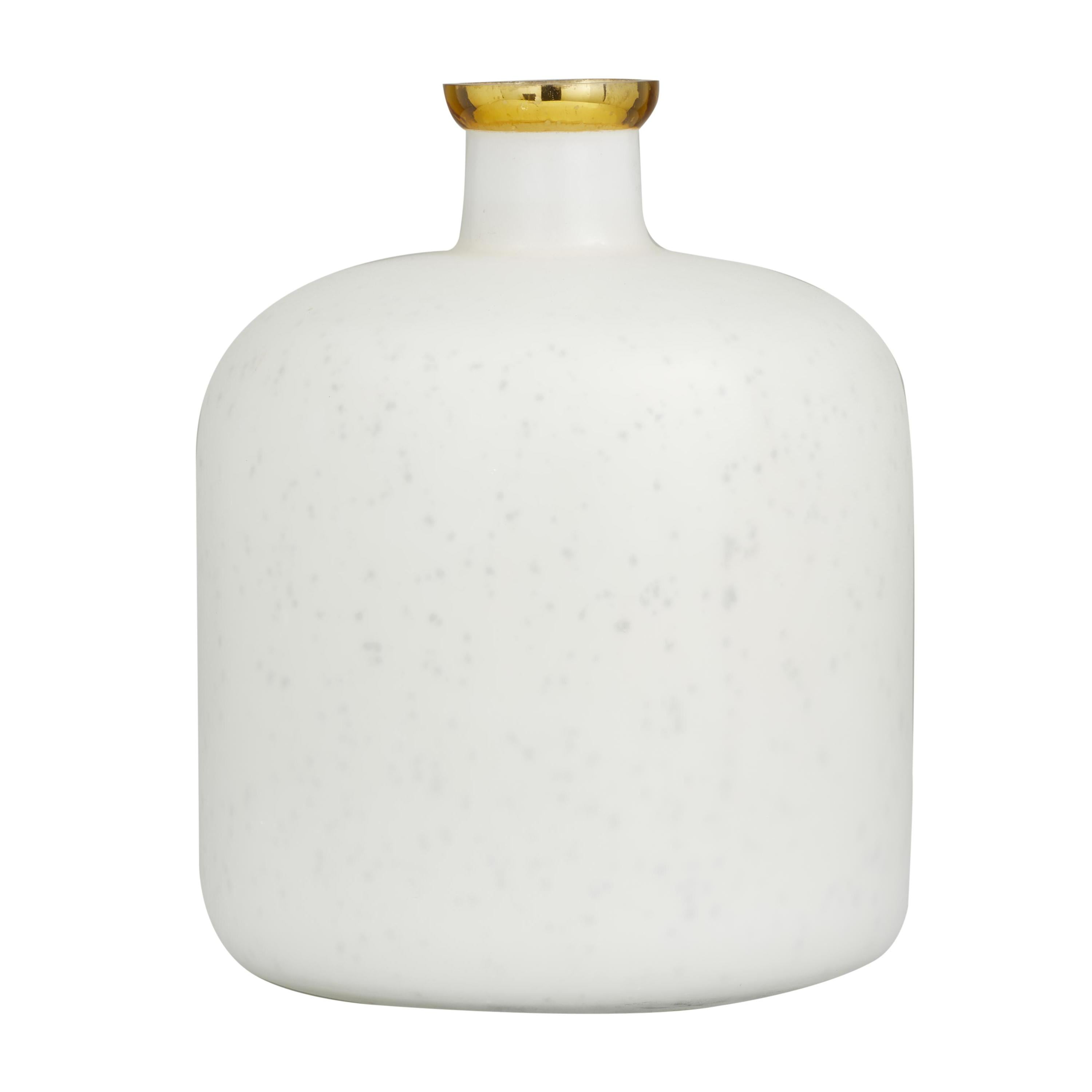 DecMode 12" White Glass Vase with Gold Rim