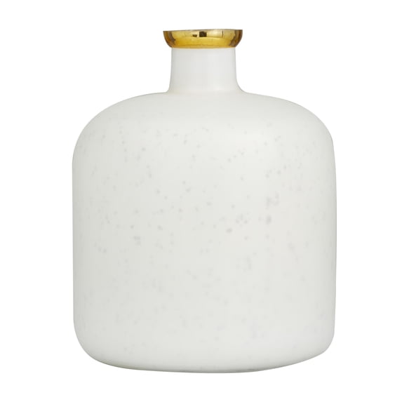 DecMode 12" White Glass Vase with Gold Rim