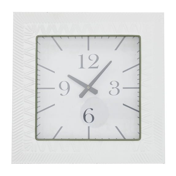 DecMode 12" White Metal Embossed Wall Clock