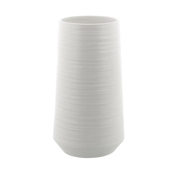DecMode 12" Ribbed White Porcelain Ceramic Vase