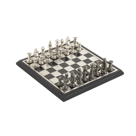 DecMode 12" x 1" Silver Aluminum Metal Chess Game Set with Black and Silver Pieces, 1-Piece