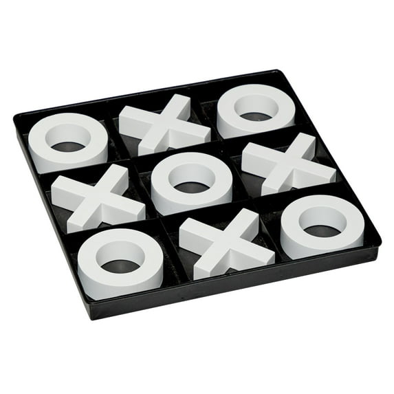 DecMode 12" x 1" Black Wood Tic Tac Toe Game Set with White Pieces, 1-Piece