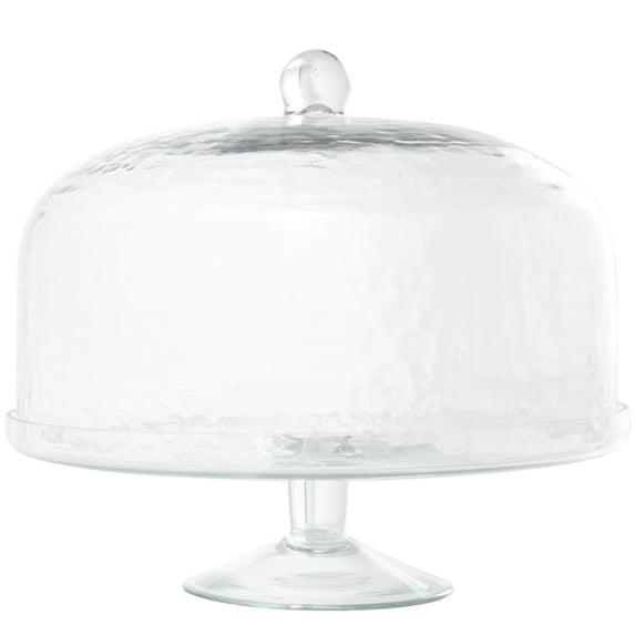DecMode 12" x 11" Clear Glass Cake Stand with Glass Dome, 1-Piece