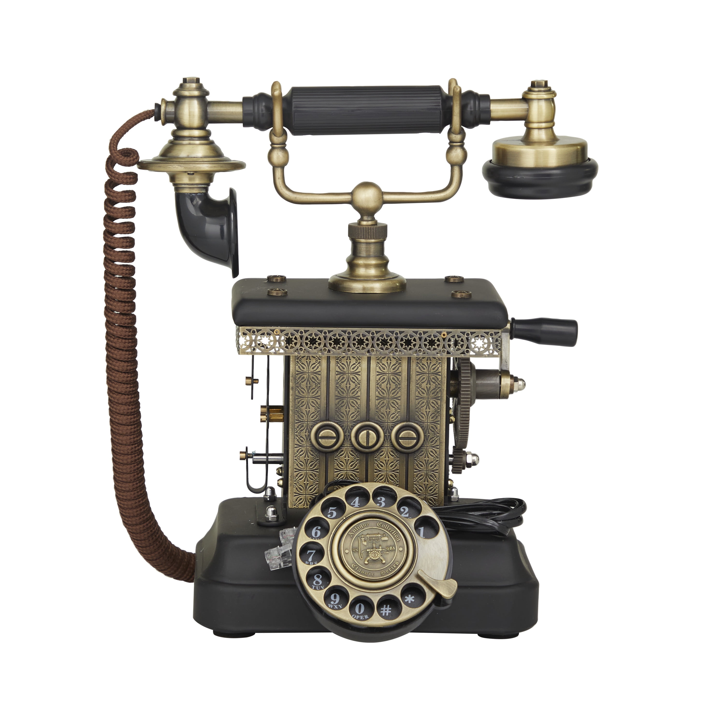 DecMode 12" x 12" Black Metal Functioning Vintage Style Telephone with Line Cord, 1-Piece