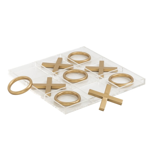 DecMode 12" x 1" Gold Metal Tic Tac Toe Game Set with Clear Acrylic Plastic Board, 1-Piece