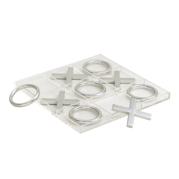 DecMode 12" x 1" Silver Metal Tic Tac Toe Game Set with Clear Acrylic Plastic Board, 1-Piece