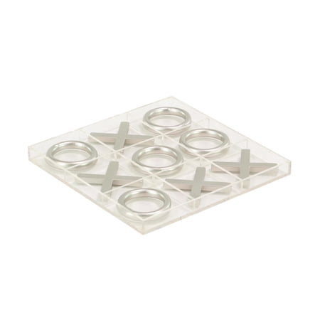 DecMode 12" x 1" Clear Acrylic Plastic Tic Tac Toe Game Set with Silver Pieces, 1-Piece